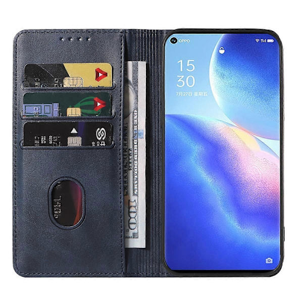 Magnetiskt läderfodral för OPPO Reno5 Pro+ Blue