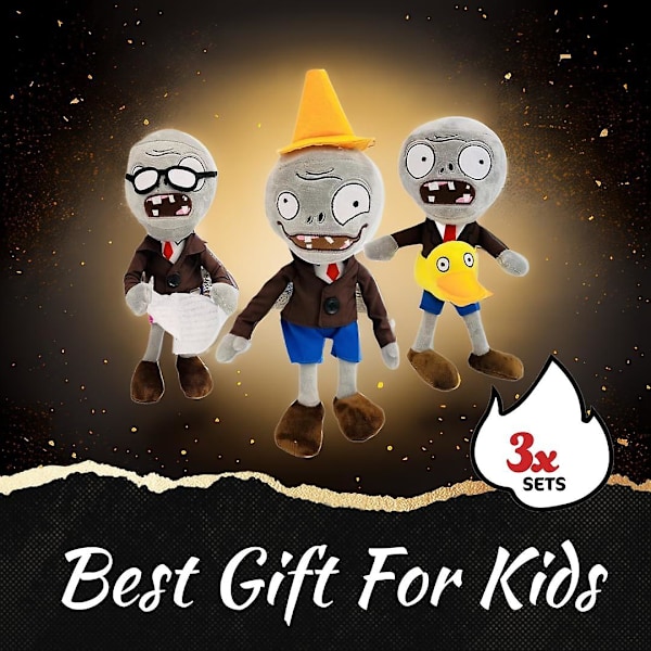 3 st Plants Vs Zombies Plyschleksaker Zombie Set, Ducky Zombie Newspaper Zombie & Conehead Zombie, mjuk figurdocka Plants Vs Zombies Leksaker Pvz Plysch