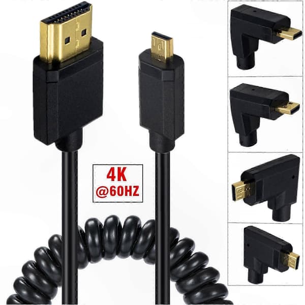 Oprullet 4K Micro HDMI til HDMI Han Forlængerkabel Høj Hastighed 10.2Gbps Micro HDMI til HDMI Kabel til DVR'er PC-enhed Bend to the right