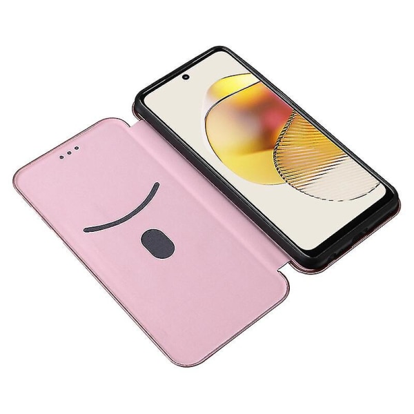 Kompatibel med Motorola Moto G73 5g case i kolfiber Folio Flip skyddande magnetiskt cover Pink