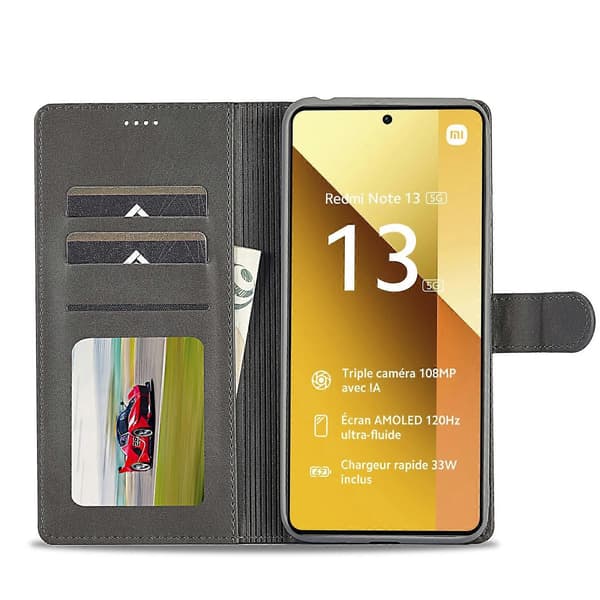 För Xiaomi Redmi Note 13 Pro 5G LC.IMEEKE Kalvtextur Läder Telefonfodral Grey