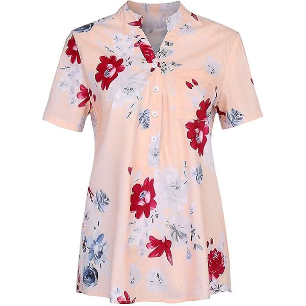 Blomstertoppe til kvinder 2023 Button Down Fashion Casual skjorter med lange/korte ærmer Bluse Pink Small