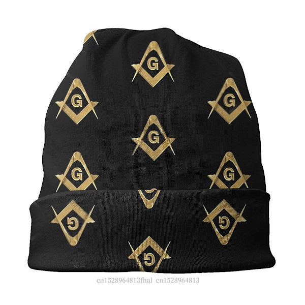 Frimurer Guld Firkantet Kompas Efterår Forår Hatte Mønster Sort Masonic Tynd Hat Motorhjelm Special Skullies Beanies Kasketter Øreværn