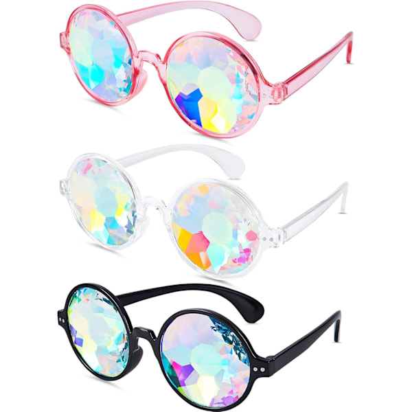 3 Paria Kaleidoskooppi Rave-laseja Festivaaleille, Goggle Rainbow Aurinkolasit Kaleidoskooppi Aurinkolasit Prisma Refraktio Lasit