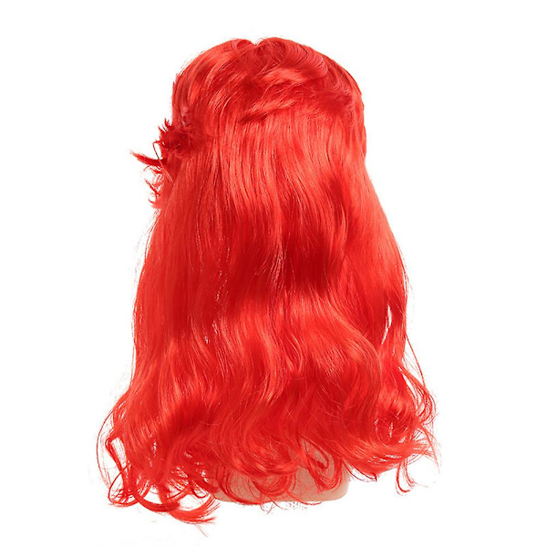 Den lille havfruen kostymeparykk for voksne kvinner lang bølget rød cosplay hårparykk cosplay tilbehør for Halloween karnevalfest