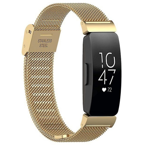Til Fitbit Inspire 3 rustfrit stål finmasket rem udskiftning smart urrem med spænde-guld