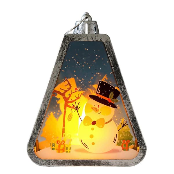Jul LED Lykta Mini Triangel Julbelysning LED Snöglob Tomte Snögubbe Julgran Hängande Lykta Silver Snowman