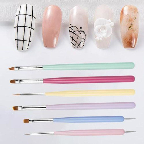 6 stk. neglekunst tegnepensel striber dobbeltsidet hjem DIY neglekunst værktøj
