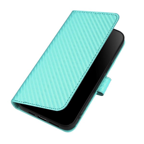 Plånboksfodral för iPhone 16 Plus med rem, kolfibertextur läder mobilskal Light Blue