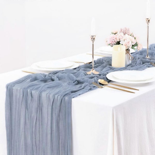 Bryllupsbordløper Gauze Bohemisk Stil Plissert Ensfarget Flekkbestandig Gjenbrukbar Bord Beige 300cm