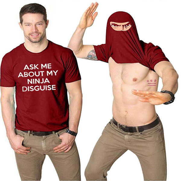 2025 Ny Mænd Spørg Mig Om Min Ninja Forklædning Flip T-shirt Sjov Kostume Grafisk Humor A+ Wine Red 2XL