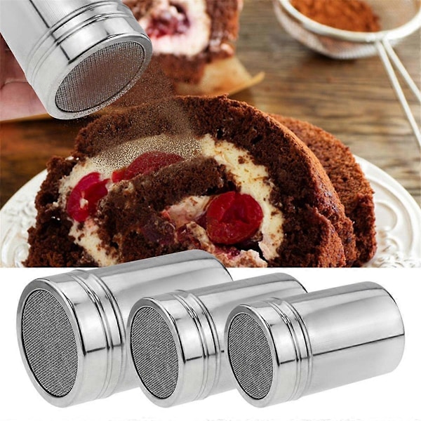 Ruostumattomasta teräksestä valmistettu jauhesirotin kannella, kaakaojauheen maustamispullo, jauhesirotin, Seasoni Silver