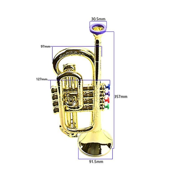 Trompet børn musikalsk pædagogisk legetøj blæseinstrumenter Abs guld trompet med 4 farvede nøgler til børn Gold