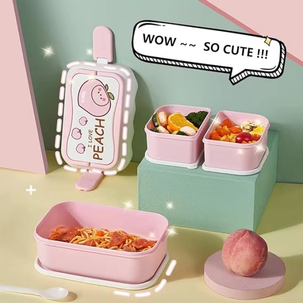 Lounaslaatikko, bento box tytöille, vaaleanpunainen lounaslaatikko lapsille