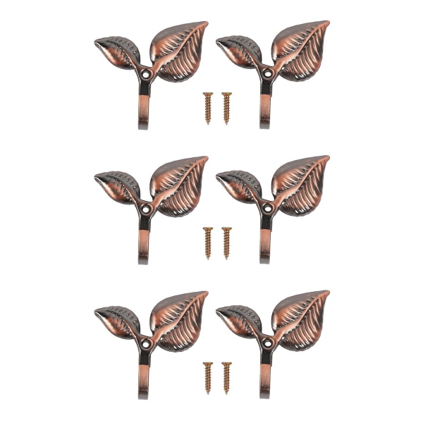 6 X Iron Leaf Formed Gardin Tie Backs Hållare Väggkrokar Heminredning, röd brons Red Bronze