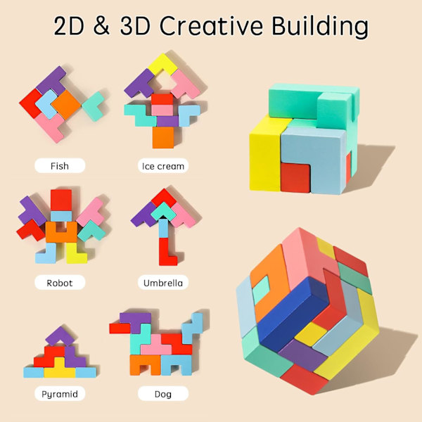 Montessori-leksaker för barn 3 4 5 6 år, transparent hjärngåta pussel leksak intelligens färgglada block, geometrisk pedagogiskt spel present till barn Wooden puzzle