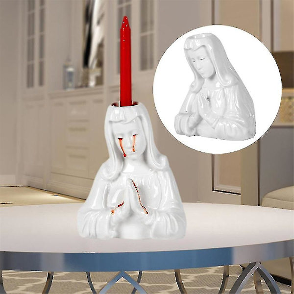 Crying Mary Lysestake Resin Hjem Ornament Julepynt Vit Religiøs Decoratio