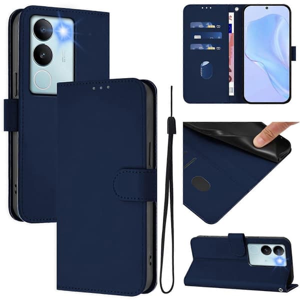 Solid Farge PU-deksel For vivo V29 5G Global / V29 Pro Navy Blue