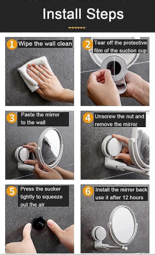 Suction Cup Wall Mirror Bathroom Mirror Makeup Mirror Wall Mounted Mirror 360 Adjustable Double-Sided Magnifying Mirror Table Mirror