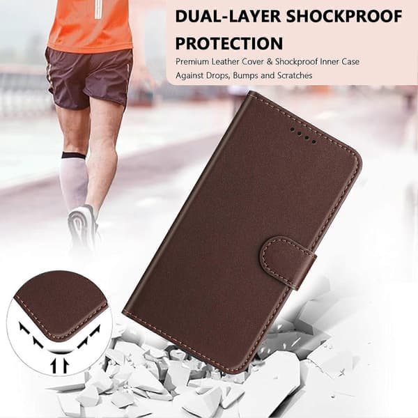 Kompatibel med iPhone 16 Plus Läderfodral Plånboksställ Enfärgad Anti-fall Telefonfodral Brown