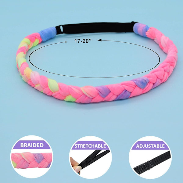 4 Justerbara Flätade Hårband för Flickor, Regnbågsfärgad Tie Dye Flätad Hårband för Barn, Söta Flickor Stretch Elastiska Modeaccessoarer för Barn Tie Dye