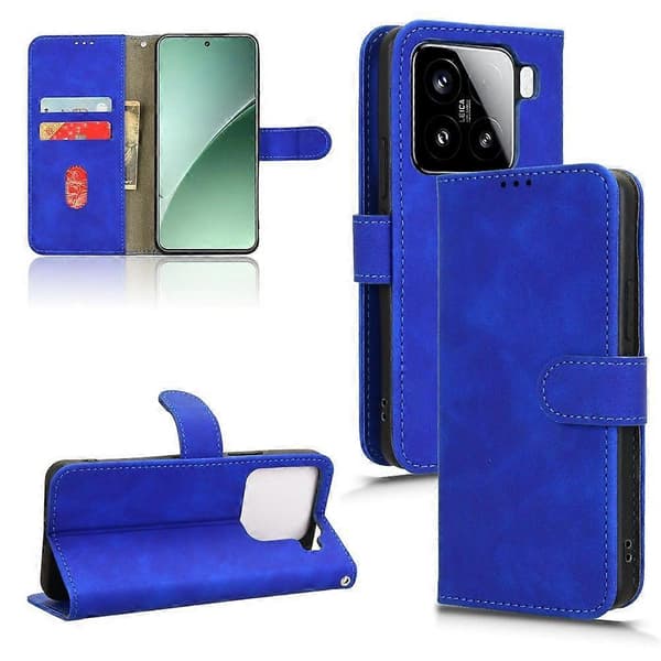 Läderfodral för Xiaomi 15 Pro, Skinnkänsla, Anti-fall, Plånboksfodral Blue