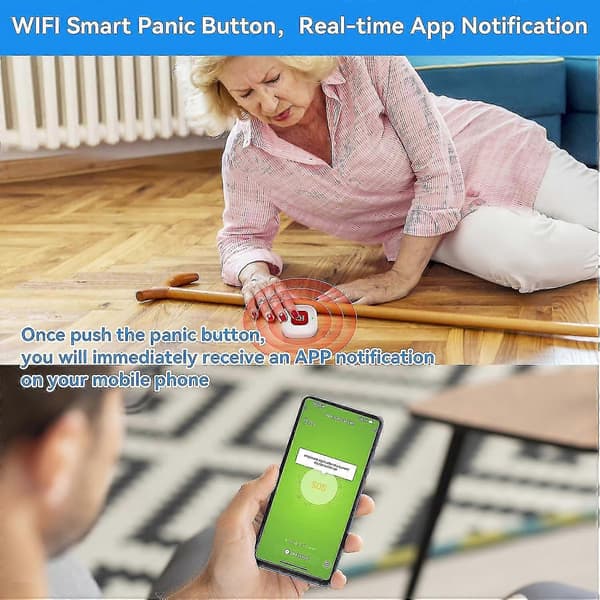 WiFi-samtalsknapp för vårdgivare för äldre hemövervakningssystem med appaviseringar Ingen månadsavgift