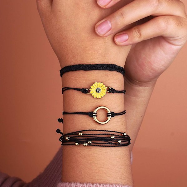 Handflätat Solrosrep Armband Boho Surf Rep Charm Br