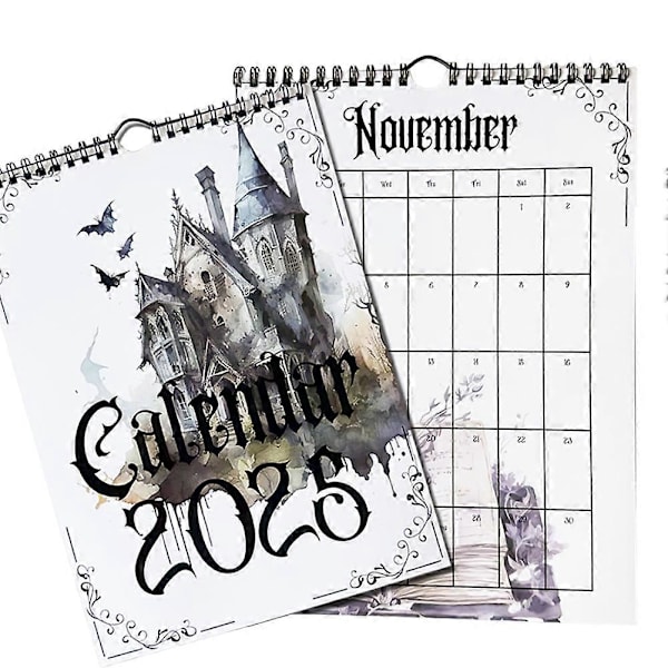 Witchy Goth 2025 Kalender Gotisk Pagan Sidor 2025 Månadsplanerare A4 Storlek Gotisk Månadskalender 1PCs