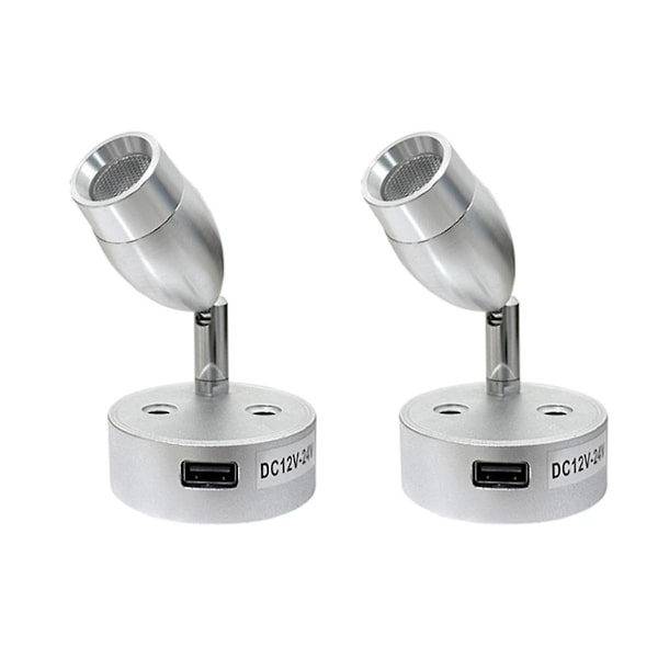 USB RV-valaisimet sisäkäyttöön lukulamppu LED-vuodelamppu 3W RV-seinävalaisimet Käännettävä Spo Silver