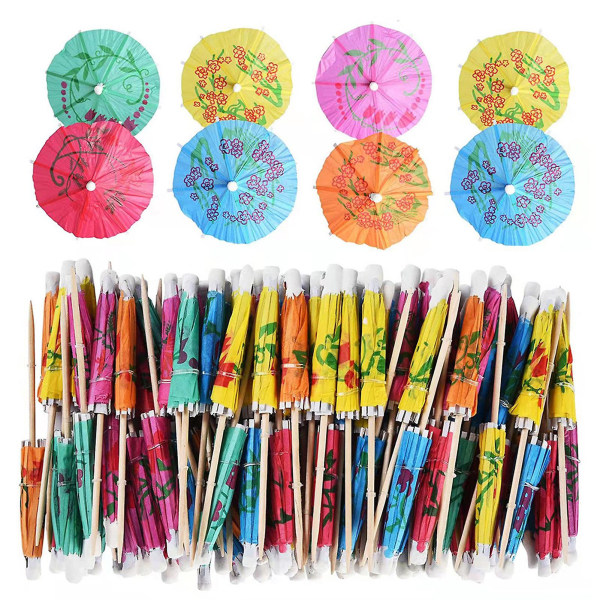 Tyuhe 40st Fruktplockar Färgglada paraplydrinkar Tandpetare Engångspapper paraplyetikett för hemfestinredning