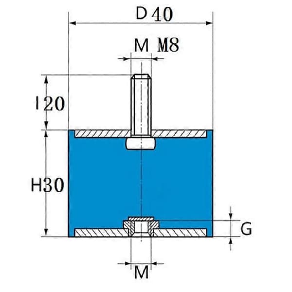4 stk M8-gjenger med pigger 40 mm x 30 mm gummifester