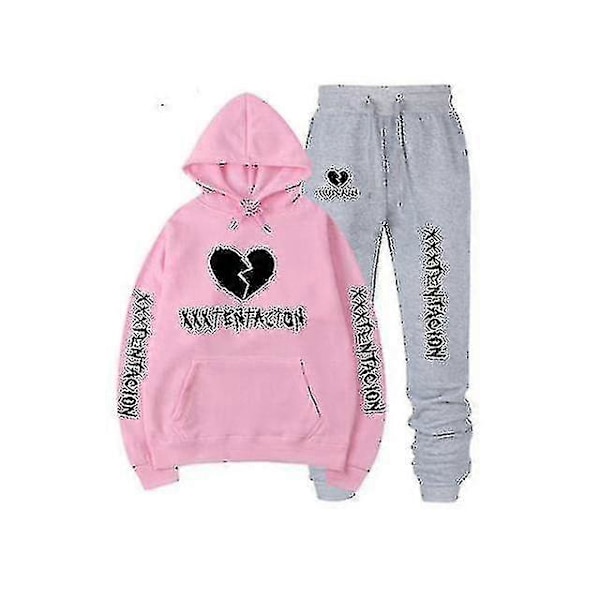 Höst/vinter Xxxtentacion Revenge Kill Hip Hop Hoodies Tröjor och Byxor Män Tvådelad Set Huvad Dräkt Sammet Shry pinkLightAIxinHH M