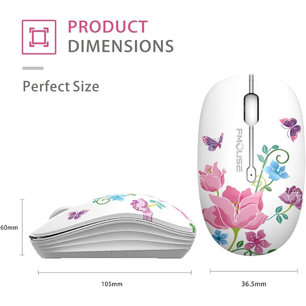 Wireless Mouse, Cute and Silent Computer Mouse with USB Receiver