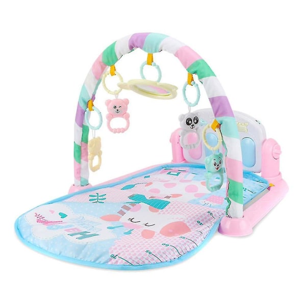 Baby Lekematte Fitness Kroppsbygging Ramme Pedal Piano Musikk Teppe Teppe Kick Leke Lay Sit Toy Pink