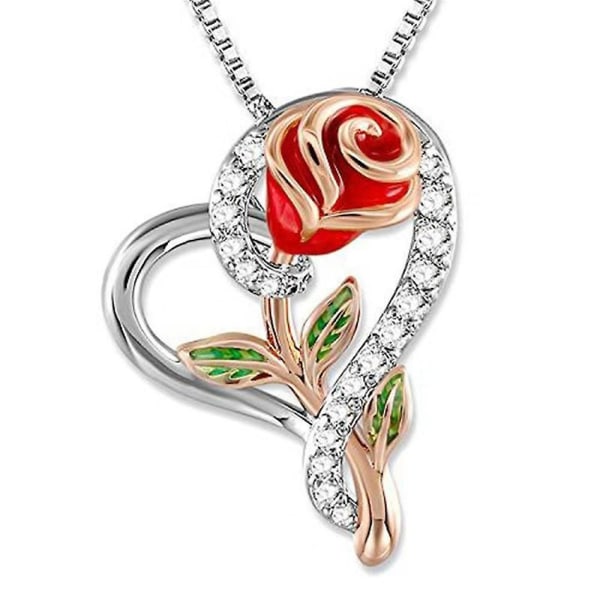 Kvinnor Rose Heart Hänge Halsband Ornament Gift Red
