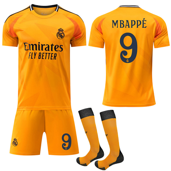 24-25 Real Madrid Hem- och Bortatröjor för Barn och Vuxna, Fotbollströjor med Nummer 9 Mbappé Borta Away L