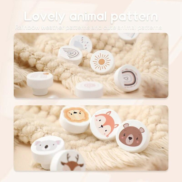 8st Rund Trä Låd Knopp Tecknad Djur Regnbåge Moln Kommod Knop Baby Skåp Möbel Låda Dra Handtag Med Skruvar 6Pcs-A