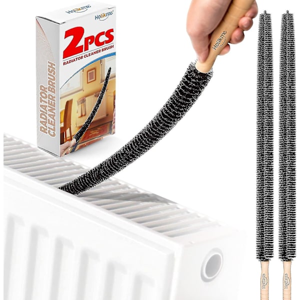 Radiatorrensebørste, 2-paks radiatorstøver, lang fleksibel med trehåndtak, rensebørste for radiator