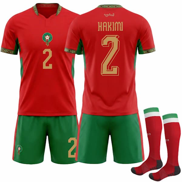 Fodboldtrøje til børn og voksne Marokko Hjem 2026 VM Nr.2 HAKIMI 18 18