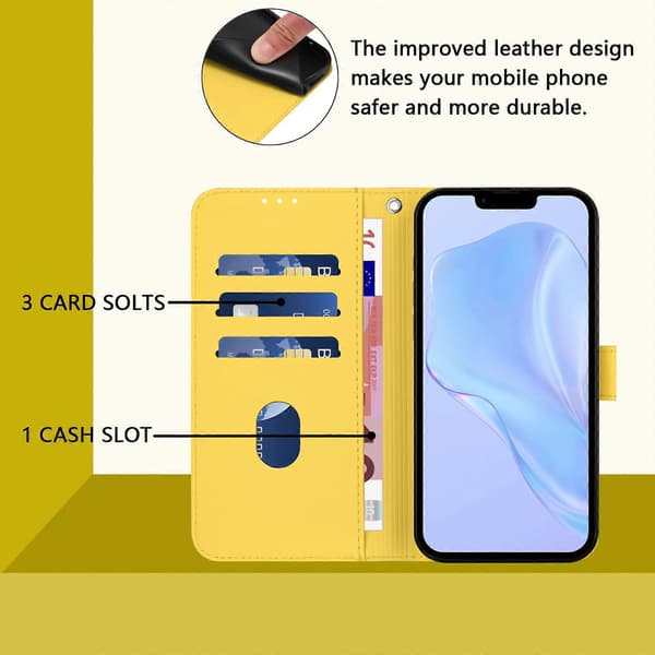 Læder telefoncover med hudfornemmelse til iPhone 15 Plus Lemon Yellow