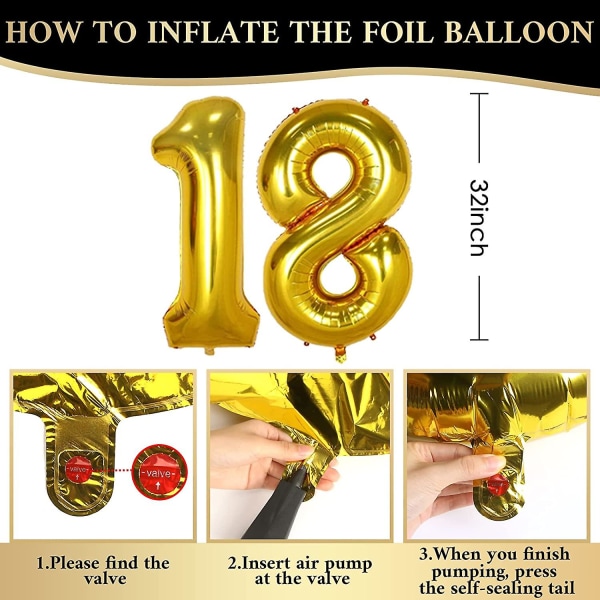 18. syntymäpäiväkoristeet, 18. poikatyttöjen syntymäpäiväkoristeet, hyvää  syntymäpäivää Garland Balloon Black Gold -koristeet b9b2 | Fyndiq