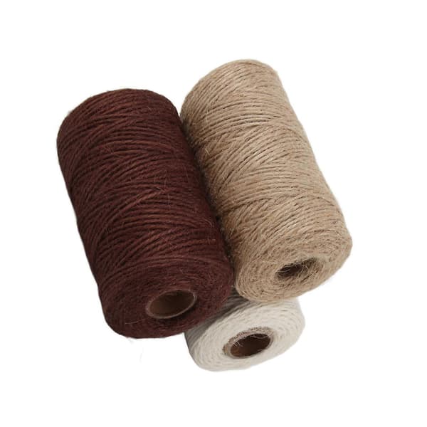 Juterep Flätad Snöre 2mm 3st för DIY Förpackningsmaterial i Vitt, Brunt och Khaki