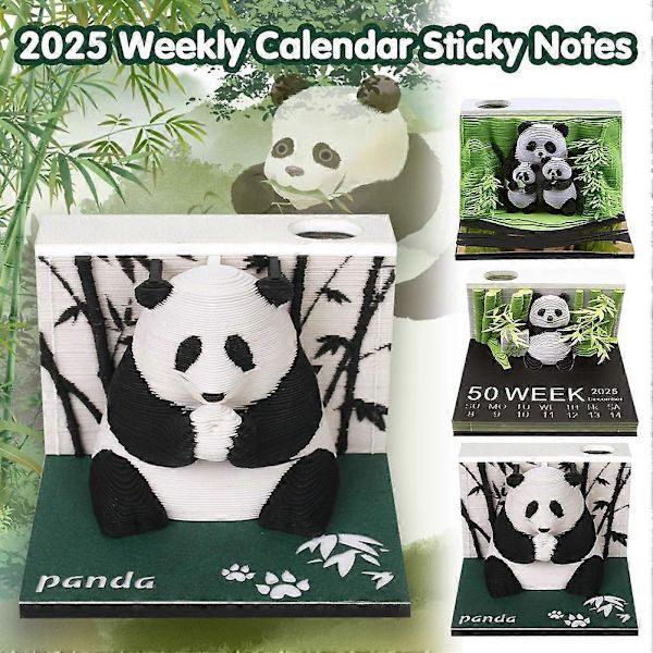 3D Panda Notisblokk 2025 Ukentlig Kalender Klistrelapper Kreativ Skrivebord Notat Gave A