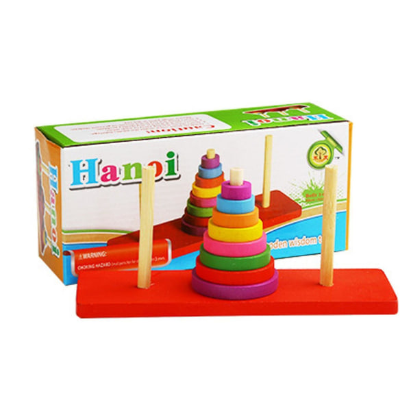 Puinen värikäs torni Hanoi Puzzle Brain Teaser henkinen lelu kuten kuvassa
