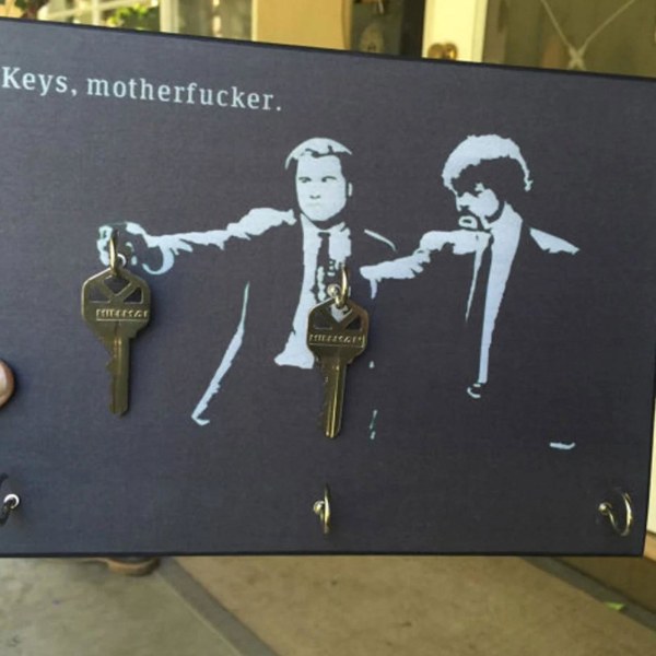 Pulp Fiction avaimenperä-seinään ripustettava taide Creative puinen seinäteline 2/5 koukkua, 100 % uutta 2hooks