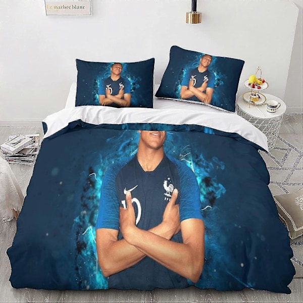 Mbappé Dynetrekksett 3D-trykt Sengetøy Fotballsuperstjerner Dynetrekk, Myk Mikrofiber Gutter og Jenter Dobbel Single135x200cm