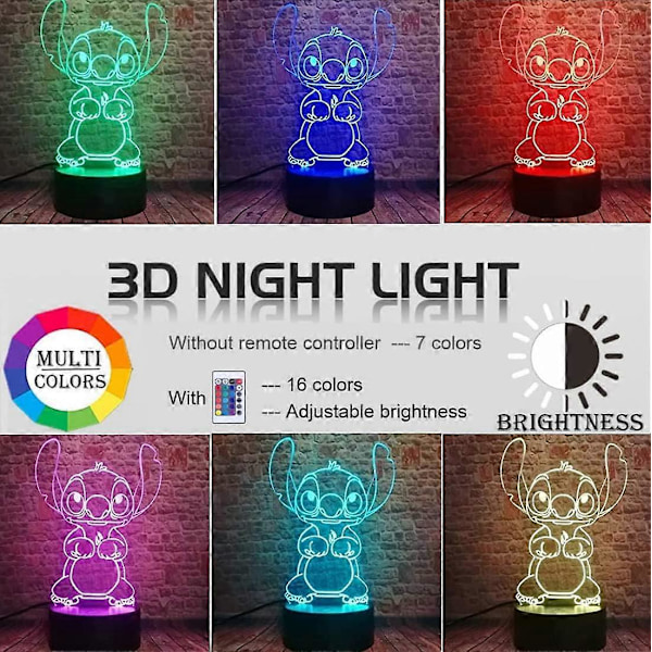 SBSG Stitch Natlampe, Lilo og Stitch Gaver 3D Stitch Lampe Legetøj Intelligent Fjernbetjening Stitch LED Lys