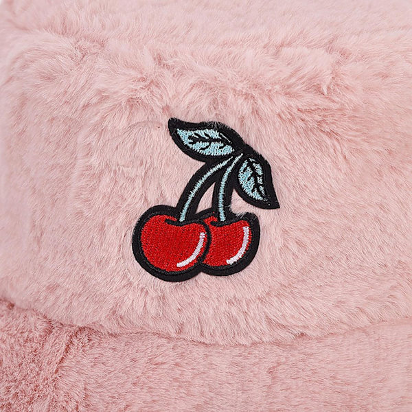 Fuzzy Bucket Hat för Kvinnor och Män - Luddig, Söt Bucket Hat för Vinter, Varm Plysch, Fiskehatt, Fluffig Sherpa, Rolig Hatt Cherry-a-pink