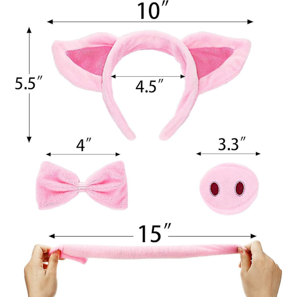 Dww-gris Kostumesæt Griseører Næsehale og sløjfe Pink Pig Fancy Dress Kostumetilbehør til børn-hy